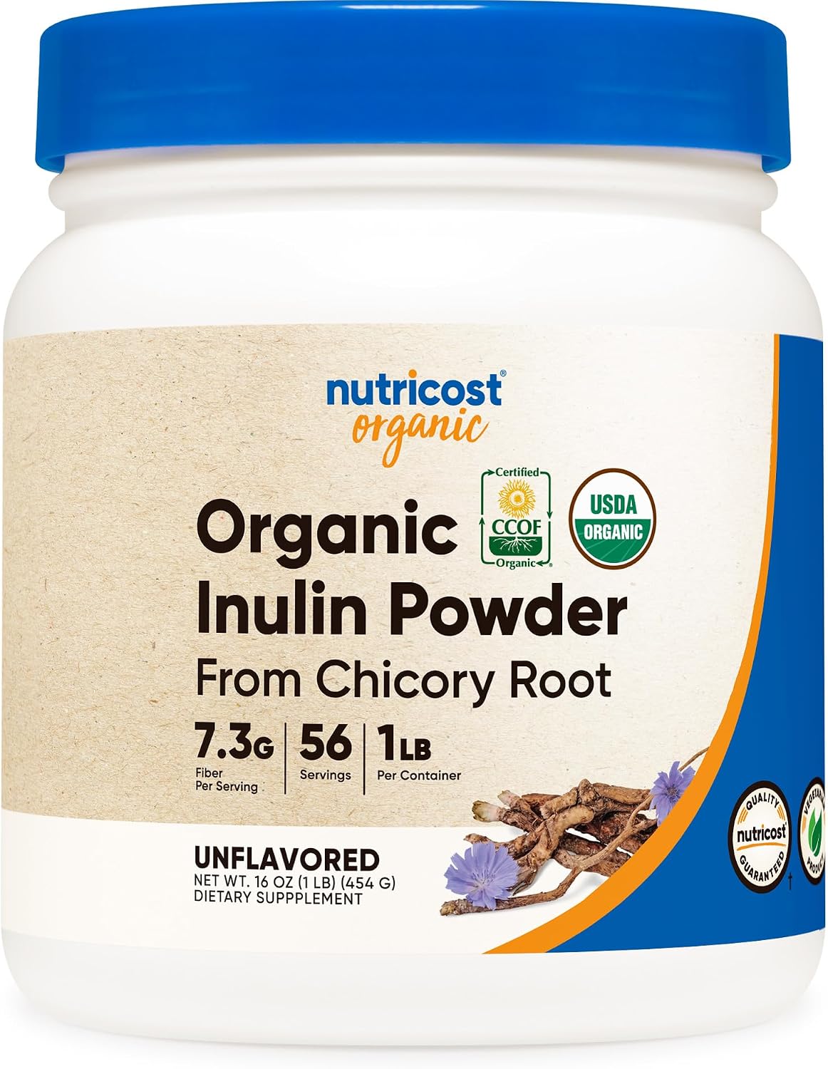 Nutricost Organic Inulin Powder 1LB (454 Grams) 7.5 Grams of Fiber Per Serving - from Chicory Root - Certified USDA Organic