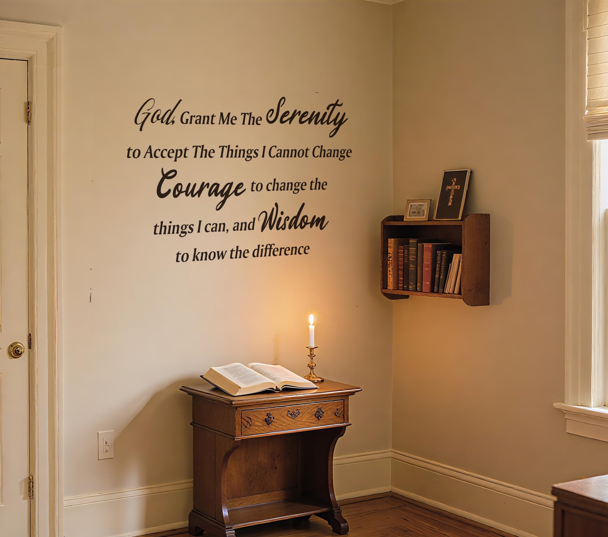 Calcomanía de pared con versículo bíblico de God Grant Me The Serenity, con frases inspiradoras de las Escrituras religiosas cristianas, de vinilo, para sala de estar, oficina en casa