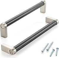 Vista 53 de Paquete de 5 tiradores de gabinete de 3–3/4 pulgadas estriado en negro y oro, manijas de gabinete mate en negro y oro cepillado AP1311, herrajes