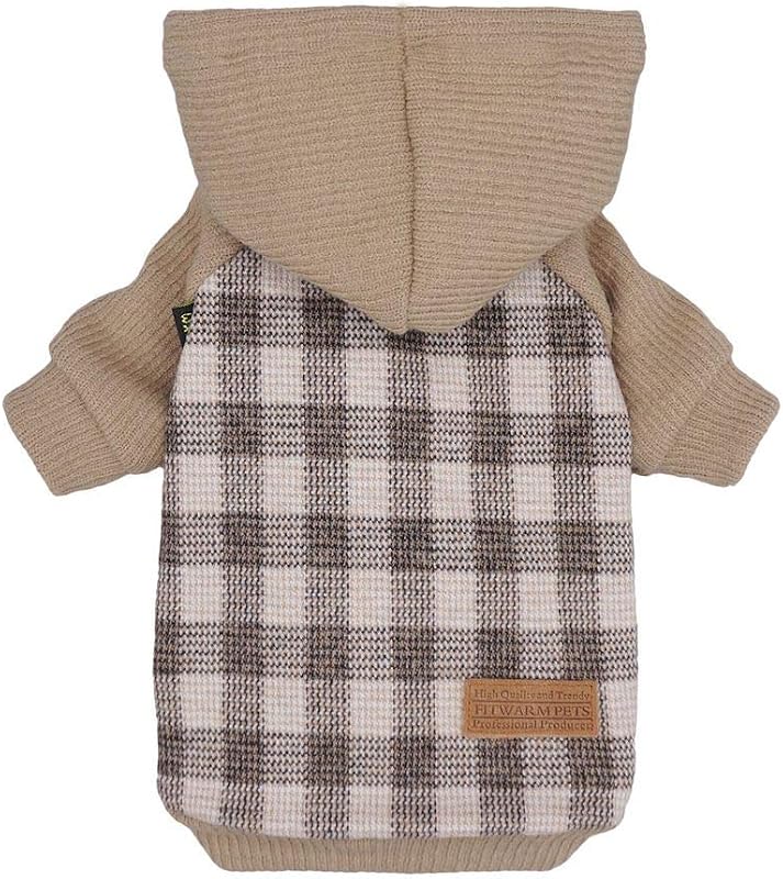 Fitwarm Tartan Plaid - buzo con capucha para perro, ropa de punto para perros pequeños y niños, buzo para mascotas, suéter de punto, color beige, pequeño