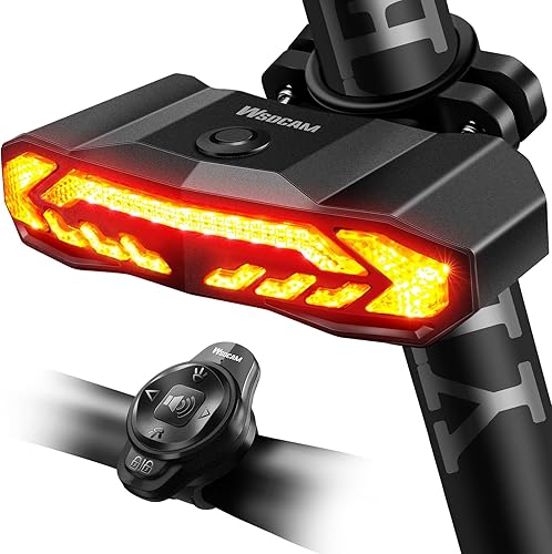 WSDCAM Luz trasera inteligente para bicicleta con señales de giro y luz de freno, bocina de alarma de bicicleta con control remoto, encendidoapagado