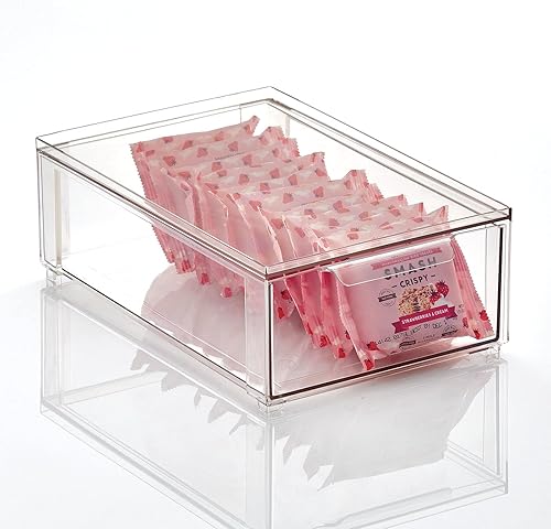 mDesign Contenedor de plástico para organización y almacenamiento de despensa con cajón extraíble, contenedor de almacenamiento apilable poco