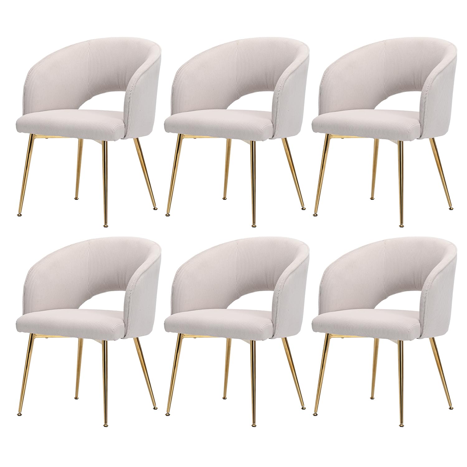 Set di 6 sedie da pranzo imbottite in velluto con braccioli, schienale curvo e gambe, per cucina, soggiorno e ufficio