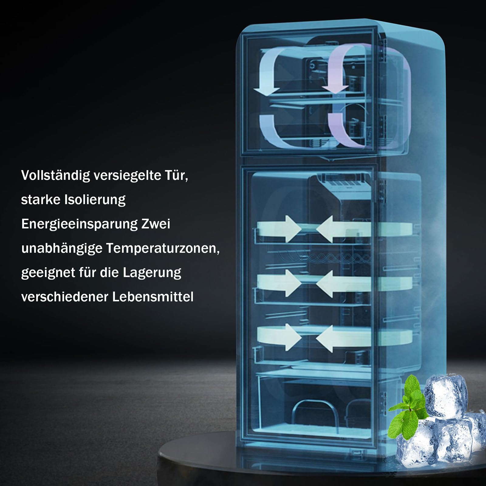 Lodówka Retro 60 L, Mini Lodówka Z Zamrażarką, Połączenie Lodówki I Zamrażarki, 22-Litrowa Komora Zamrażarki, 38-Litrowa Komora Lodówki, Klasa Energetyczna E, 102 Kwh/Rok,Red