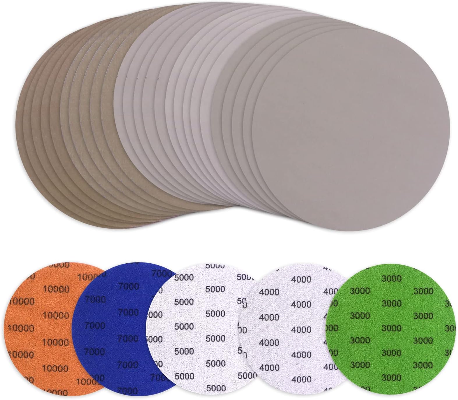 Viaky 25 Pcs 125mm Sanding Discs 3000/4000/5000/7000/10000 Grit, 5 Inch Wet and Dry Sanding Discs, Flocking Round Sanding Pads Polishing Sandpaper for Wood, Metal and Furniture