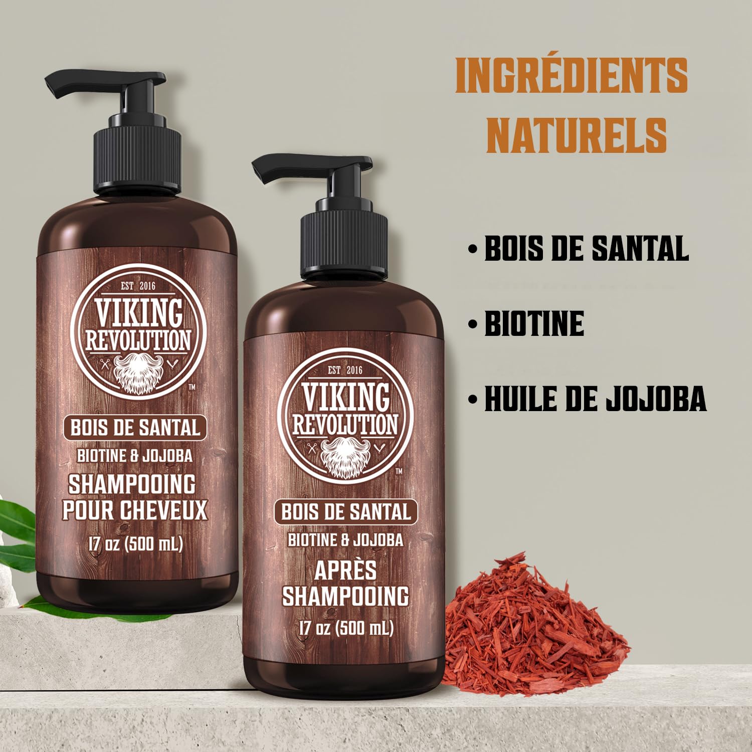 Viking Revolution - Ensemble Shampoing et Après-Shampoing Homme - 2 x 500 ml - Hydrate et Renforce - 100% Naturel avec Vitamine B5 et Huile de Jojoba - Bois de Santal
