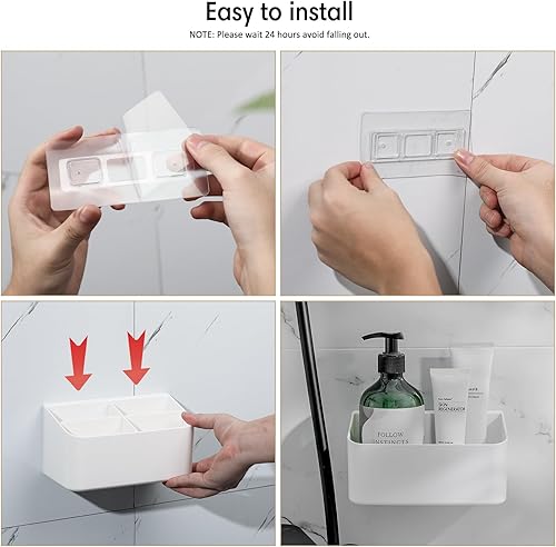 Miniatura 5 de Organizador de ducha blanco adhesivo, organizador de estante de baño, estante de almacenamiento montado en la pared sin perforaciones para ducha