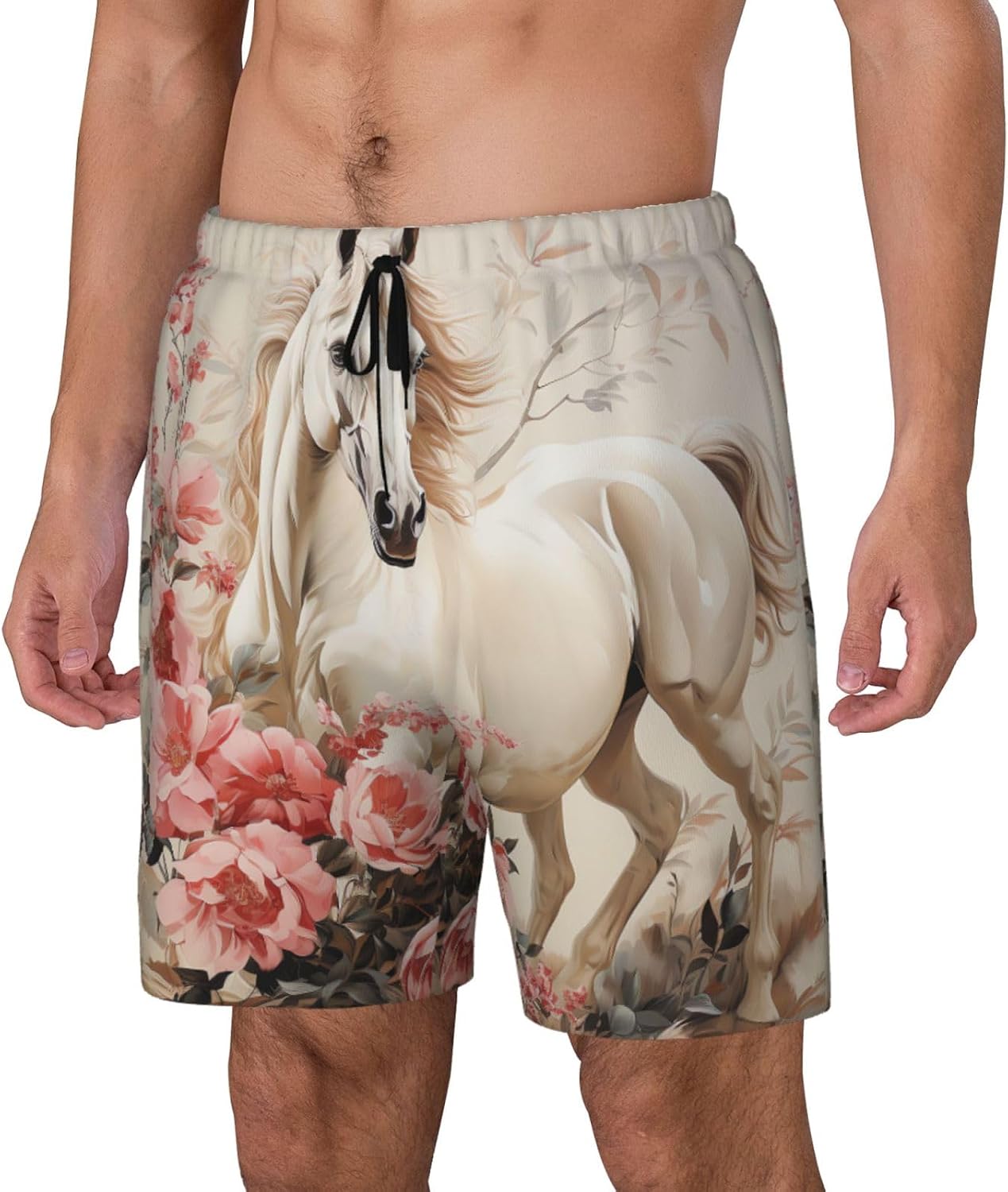 Men's Swim Trunks 2 in 1 Quick Dry Bathing Suits Horse Image Beach Board Shorts Swimwear