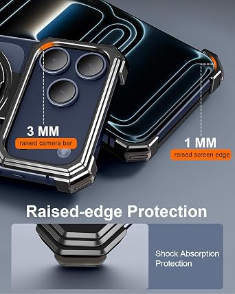 OATSBASF X Case for iPhone 17 Pro Max 6.9, with Kickstand 360 Rotatable Magnetic Stand, Frameless Slim Shockproof Protective Metal Bumper Phone Case, Black