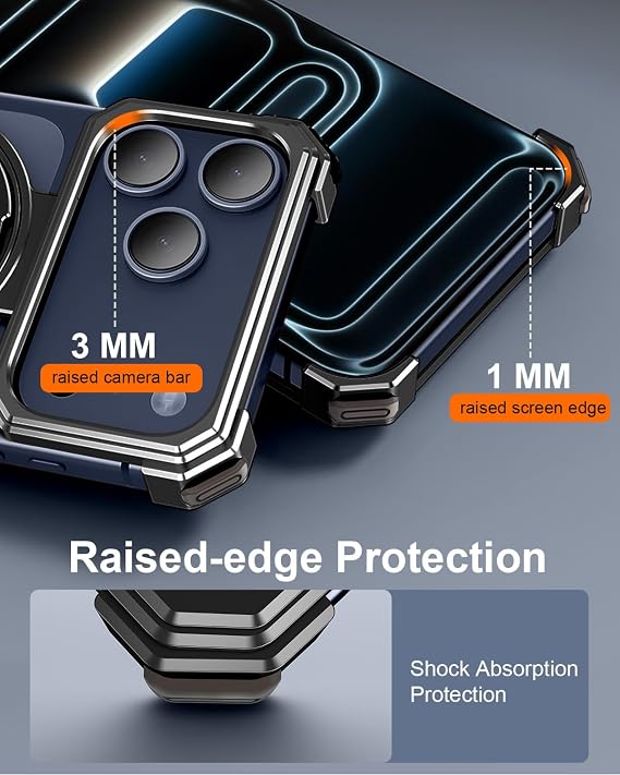 OATSBASF X Case for iPhone 17 Pro Max 6.9, with Kickstand 360 Rotatable Magnetic Stand, Frameless Slim Shockproof Protective Metal Bumper Phone Case, Black