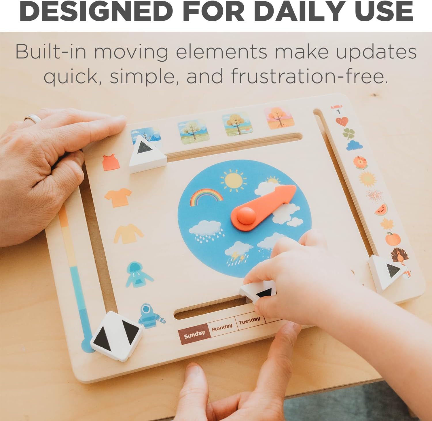 Montessori & Me Wooden Weather Board for Toddlers – Preschool Weather Chart & Daily Calendar for Kids, Interactive Toddler Calendar with Days of The Week, Months, Seasons & Temperatures