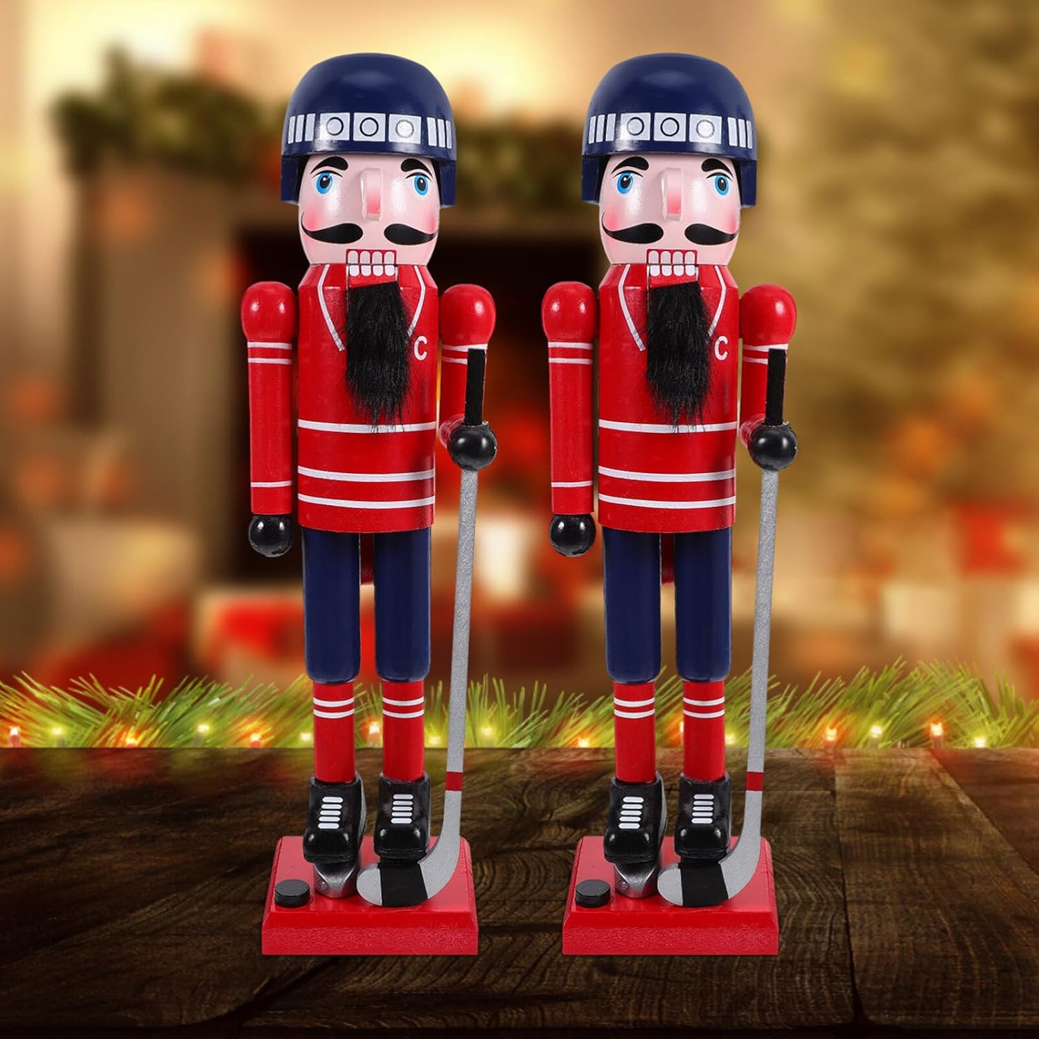 Amosfun Christmas Nutcracker Figure Ice Hockey Player Statue Festive Xmas Decoration for Mantel Tabletop Shelf Display Unique Traditional Nutcracker Collectible