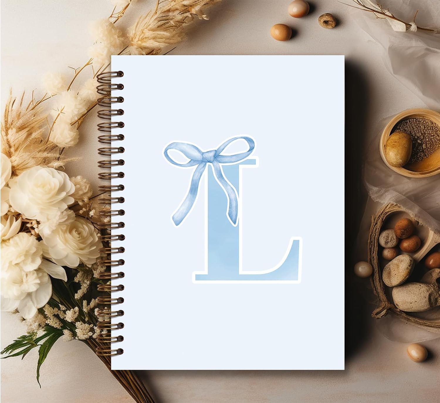 Blue Bow Journal Notebook for Girls,Initial L Journals Personalized Diary Gifts for Teen Girl Kids,Monogrammed Gifts for Women,Trendy Coquette Cute Hardcover Spiral Notebook 5.5 x 8.3 - Image 3