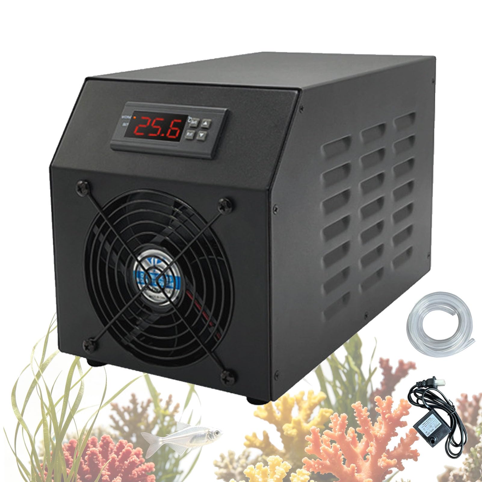 Chłodziarka do akwarium 60 L z pompą, systemów hydroponicznych | 10–50°C, 200 W, przepływ 1–3 l/min, cicha praca, pompa wody w zestawie, akwariów rafowych, dla aksolotli i do systemów