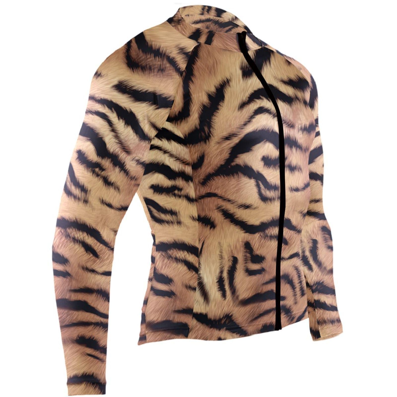 JHKKU Men's Cycling Jersey Tiger Print Long Sleeve Bike Clothing Biking Shirt Full Zip with 3 Rear Pockets, Large