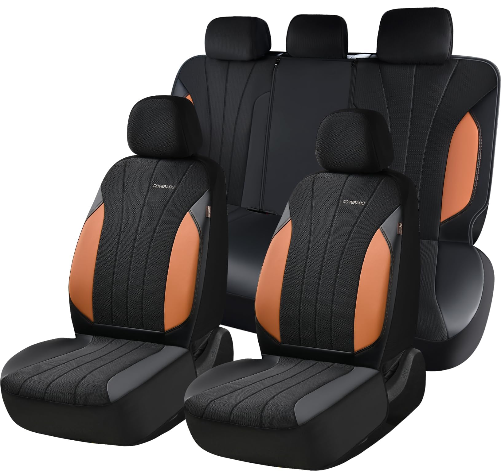 Coverado Seat Covers for Car, Leather Automotive Car Seat Covers 5 Seats, Mesh Breathable Auto Seat Protectors, Brown Seat Covers Universal Fit for SUV, Truck, Vans, Sedan