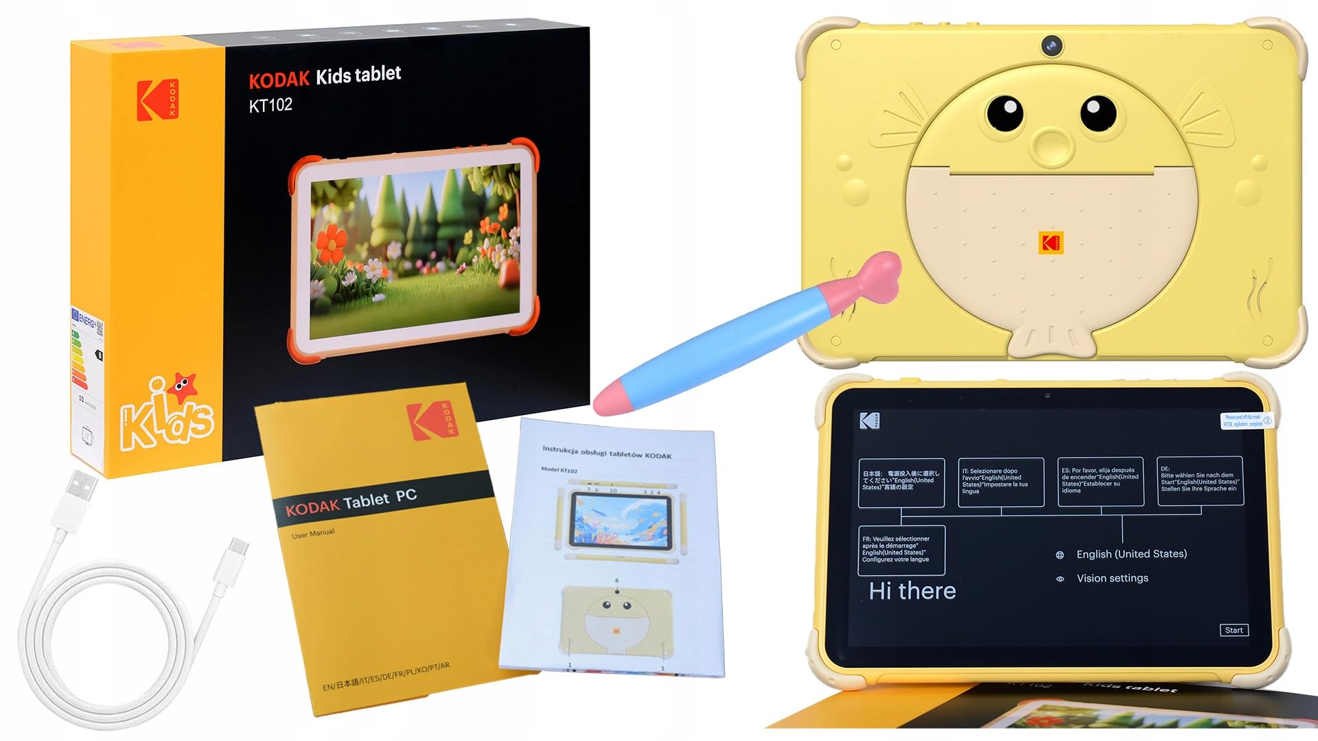 KODAK KT102 Tablet Dla Dzieci 10,1 cala HD 1280×800 Android 15 4GB RAM 64GB Pamięci Rozszerzenie do 128GB Bateria 6000mAh Wytrzymałe etui ochronne