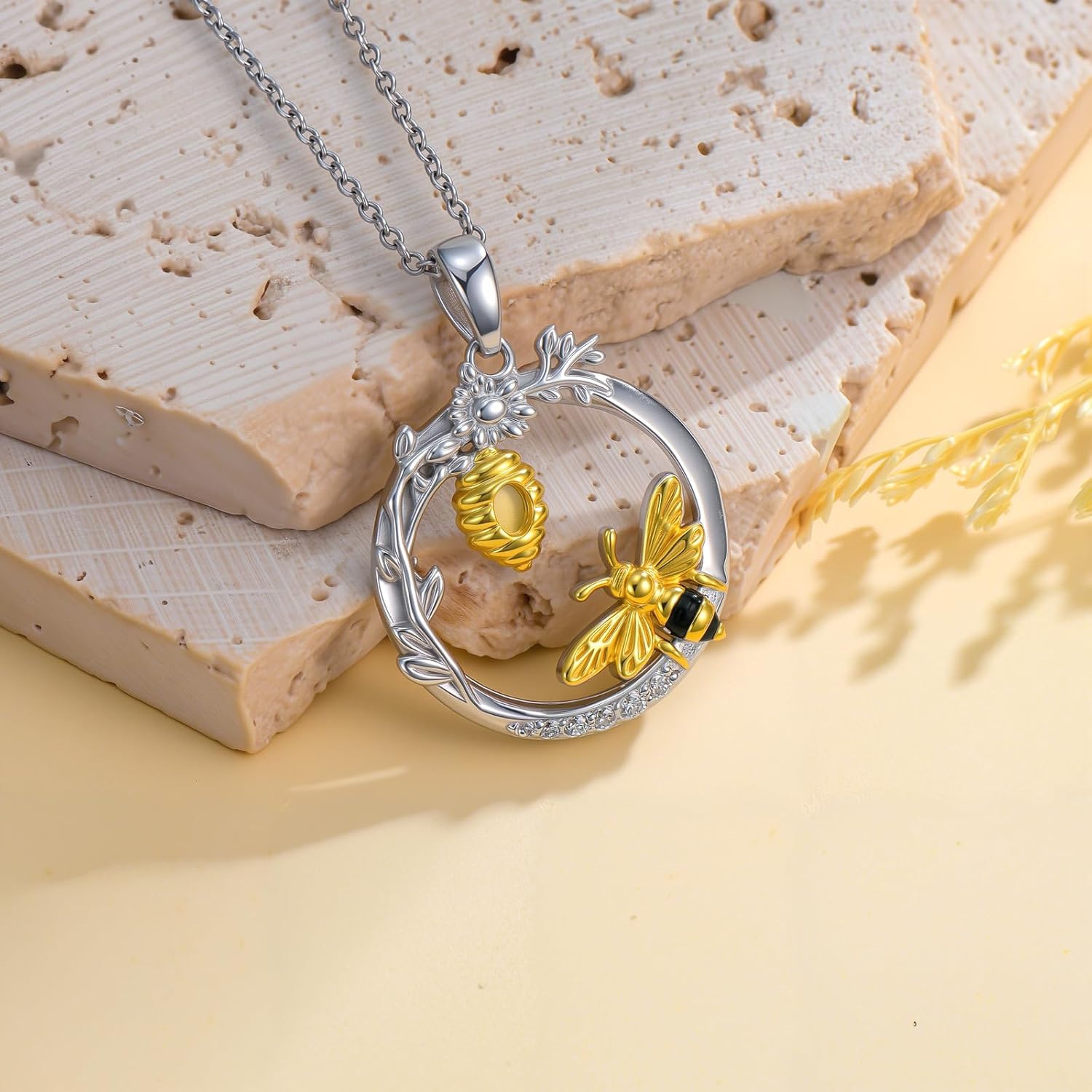 Diamond Bee Necklace for Women 925 Sterling Silver Bumble Bee Pendant Necklace with Lab Grown Diamonds Cute Jewelry Gifts for Her Wife Mom - Image 2