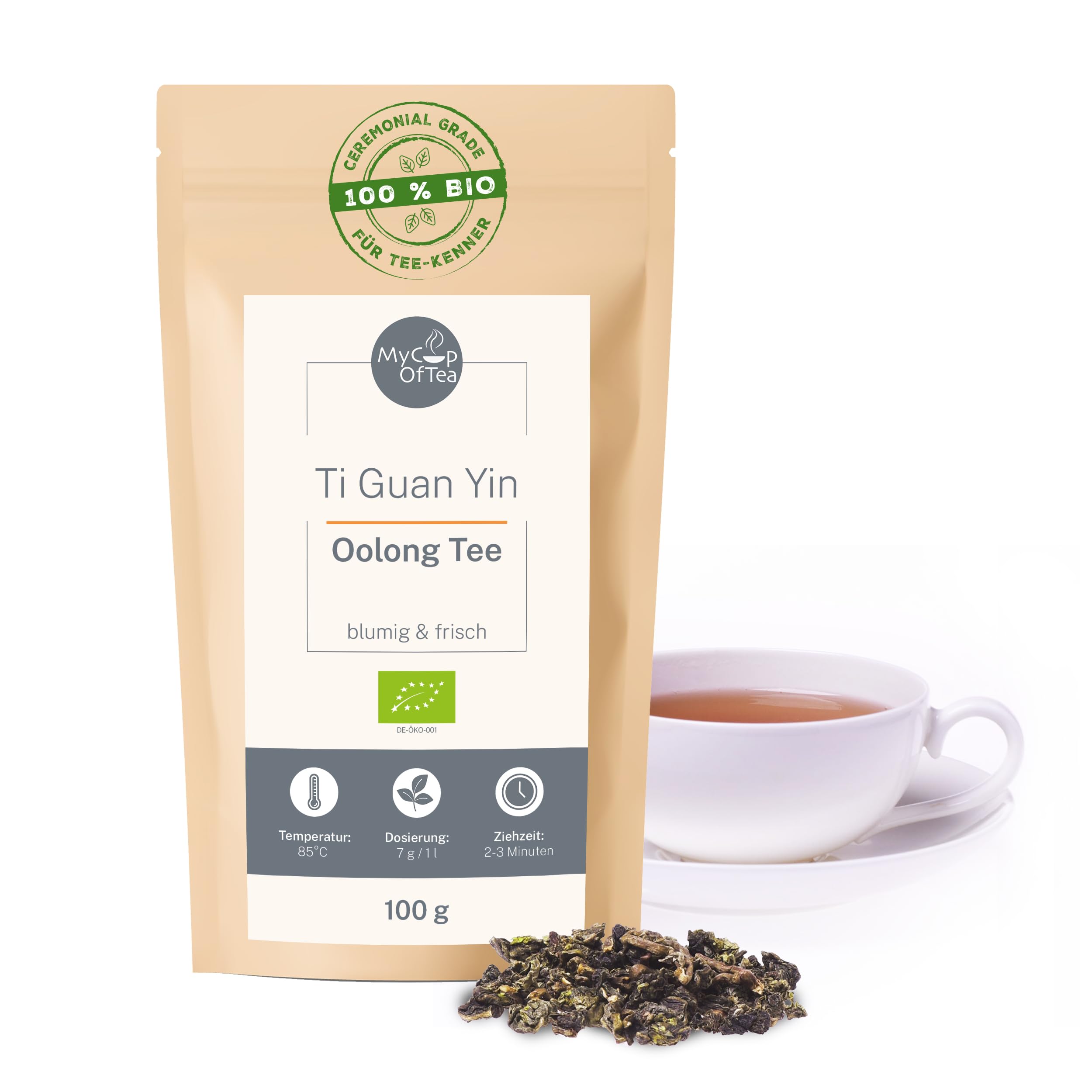 Oolong Tie Guan Yin Bio Tee 100g - Hochwertiger Oolong-Tea in Bio-Qualität aus China - Wu Long (Ceremonial Grade) - Für Teegenießer und Kenner - MyCupOfTea
