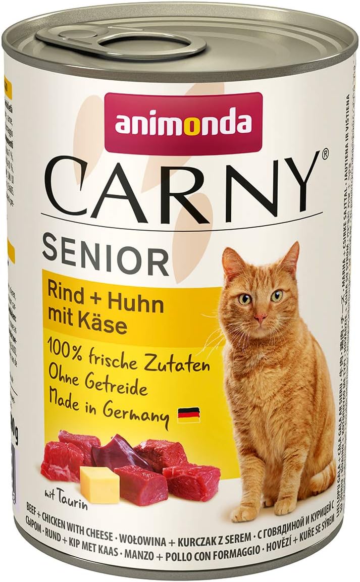 animonda Carny Senior cat food, wet food for cats from 7 years, beef + chicken with cheese, 6 x 400g