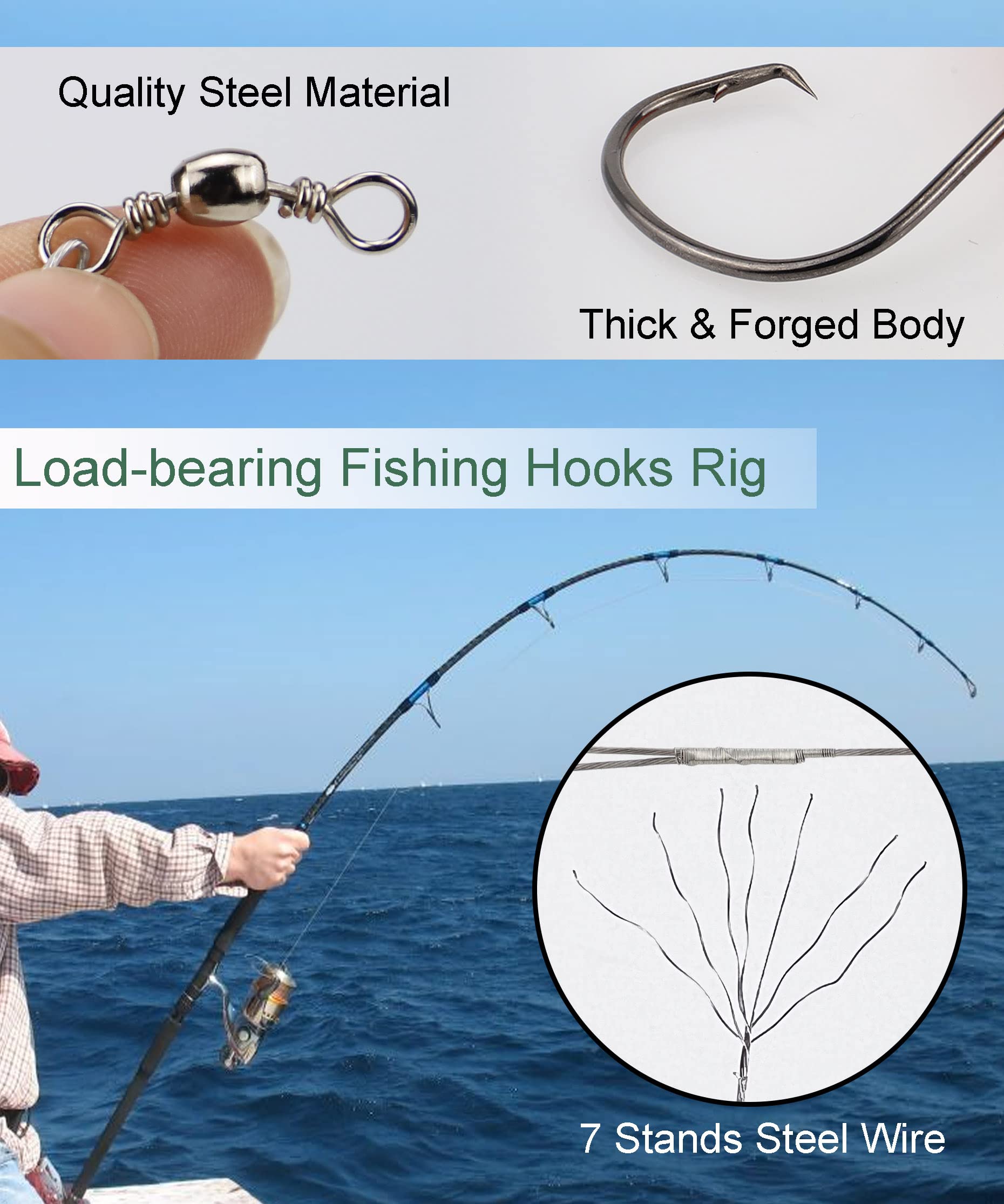Uxwuy Fishing Circle Hooks Saltwater 50pcs Leader Hook Rigs for Catfish Bass With Offset Hooks : Sports & Outdoors
