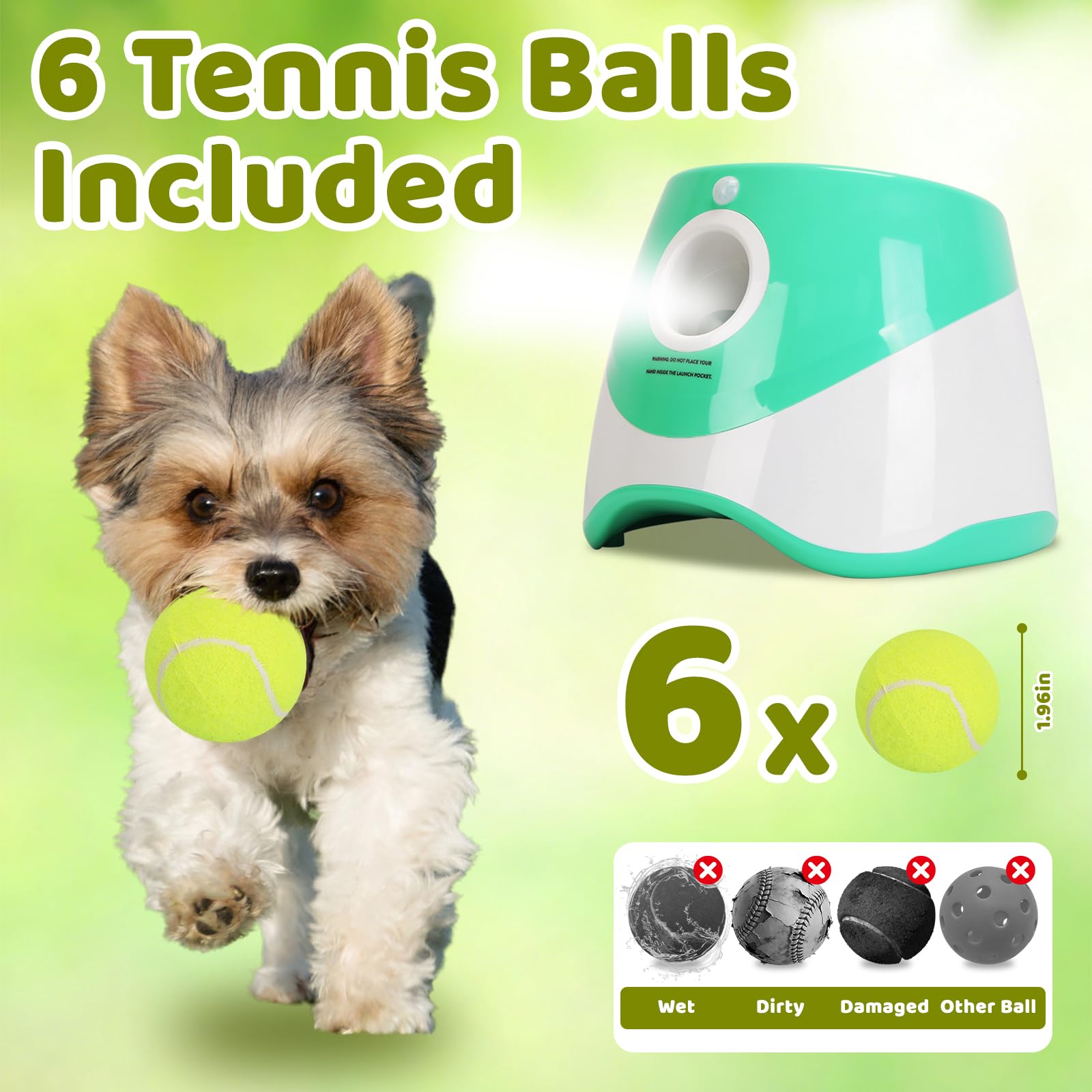 Lanceur de balles automatique pour chiens, lanceur de balles interactif pour chien avec 6 balles en ETPU de 5 cm, 3 paramètres de distance réglables (25 à 8 m), jouet d'entraînement pour intérieur et