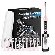 Seapeoa Adult Sonic Electric Toothbrush with 10 Brush Heads, Travel Case, and Wall Bracket, Suitable for Both Adults and Kids, IPX8 Waterproof, USB Charging, 42000VPM, Pink