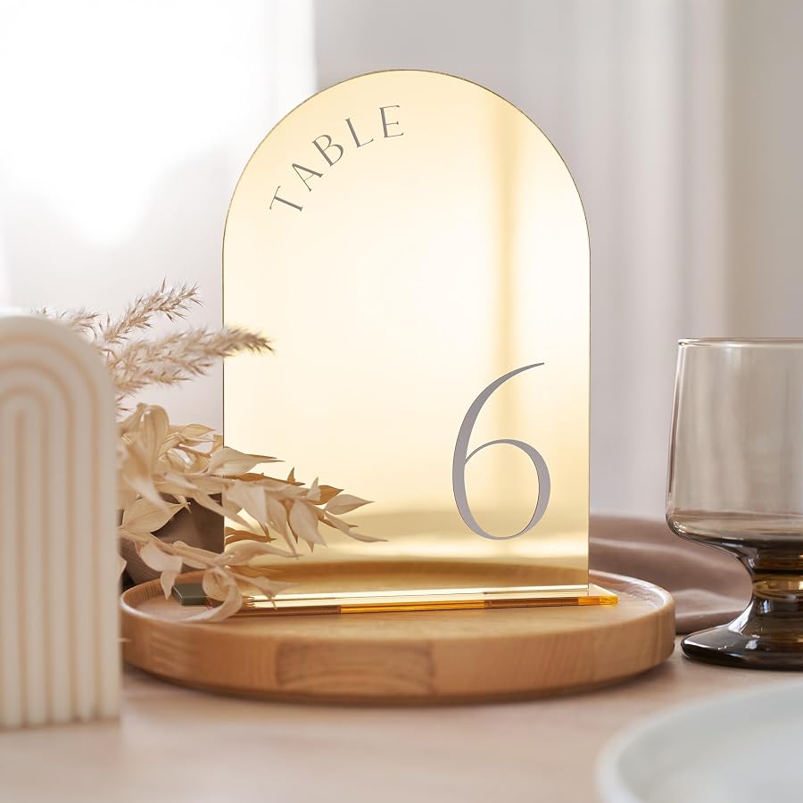 Amazon listing photo of gold table numbers