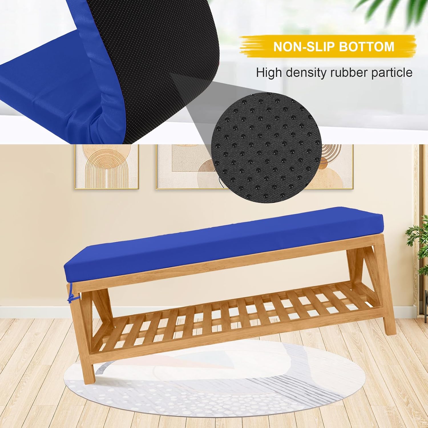 Millsilo Outdoor/Indoor Bench Cushion 45"x18"x3", Waterproof Patio Bench Cushion Furniture, Non-Slip Bay Window Seat Cushion Bench Pad Cushion Blue