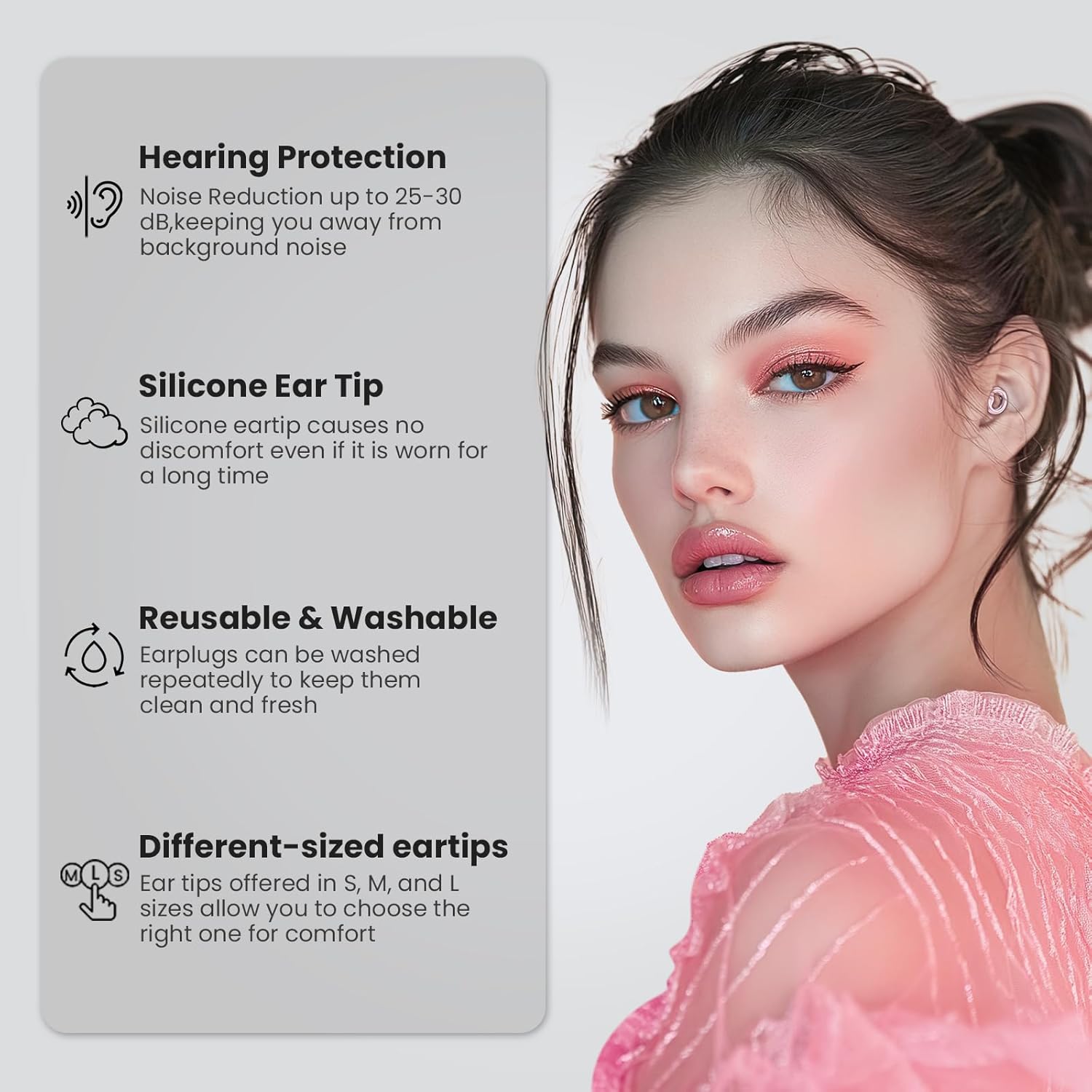 Ear Plugs for Sleeping,2 Pairs of Stylish Reusable Noise Reduction Earplugs with 8 Pairs Tips & case,Hearing Protection Earplugs for Concert,Travel,Work,Live Events - 25dB-30dB image 3