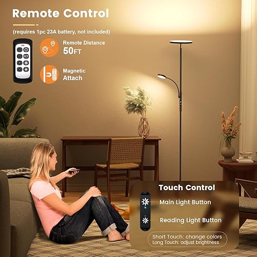 Miniatura 5 de Aovpex Lámparas de pie, 34 W, 2700 lúmenes, lámparas de pie brillantes con luz de lectura, lámpara de pie LED moderna regulable, lámpara alta con