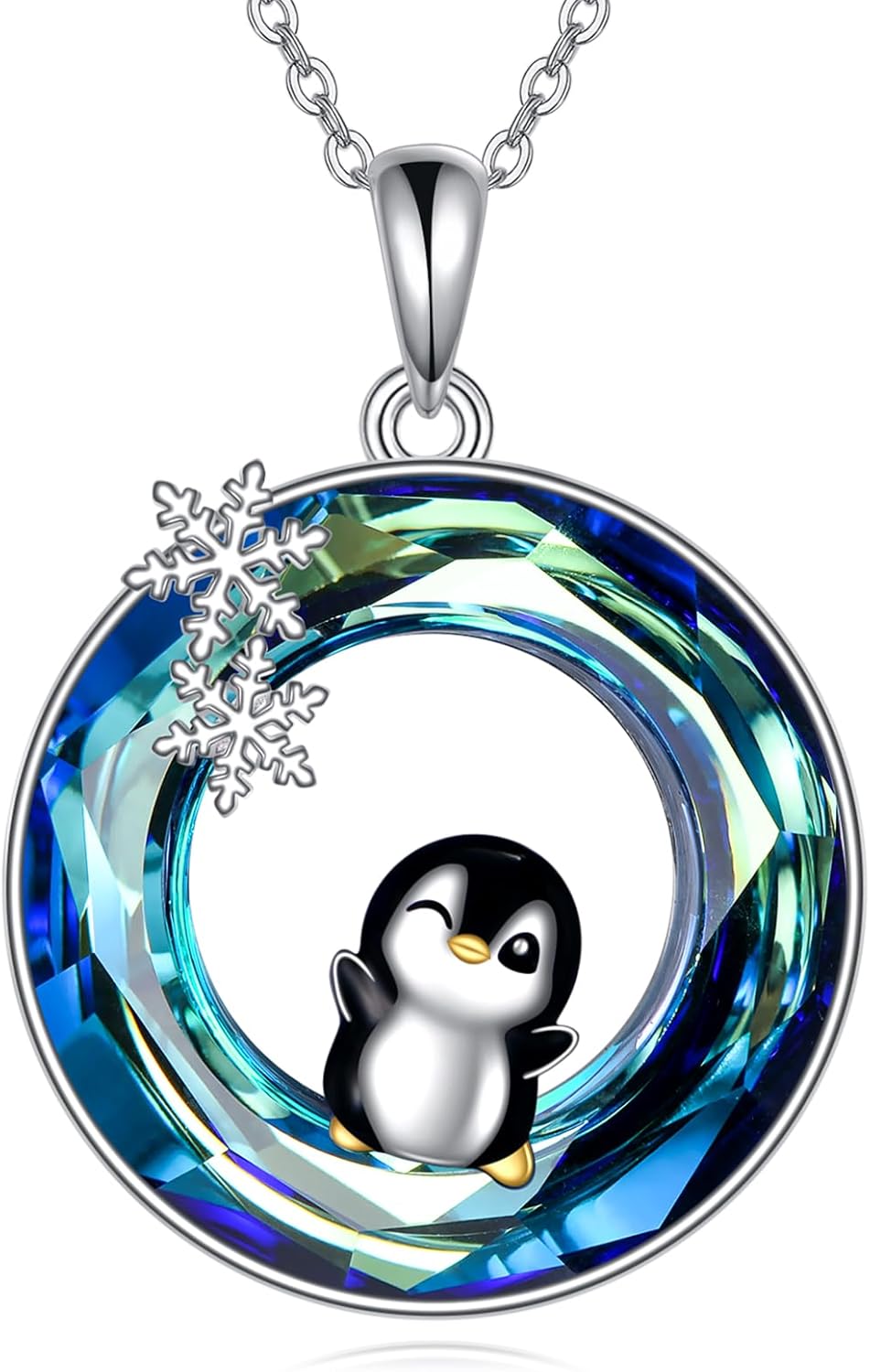 VONALA Crystal Necklace 925 Sterling Silver Snowflake Penguin/Cat/Phoenix/Hummingbird Animal Pendant Jewelry Christmas Gifts for Women