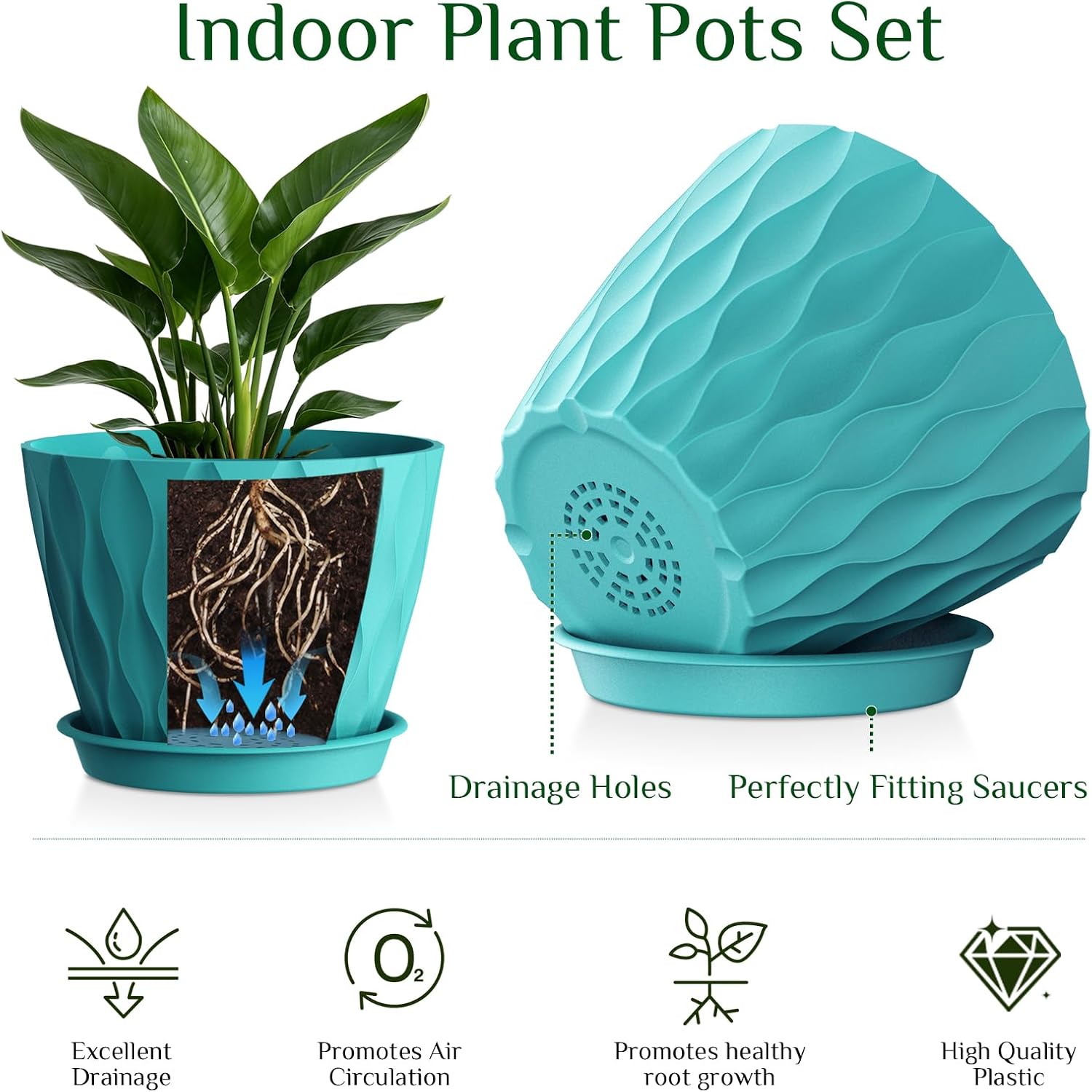 Plant Pots for Indoor Plants 3 Pack 10/9/8 Inch Plastic Planters image 3