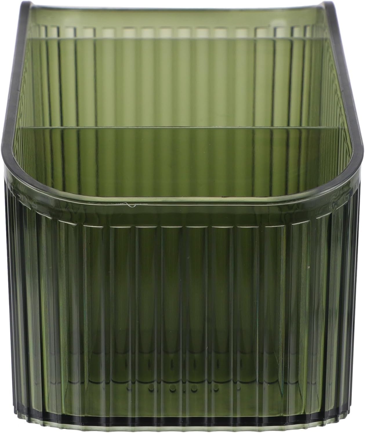 FRCOLOR Makeup Brush Organizer and Cosmetic Storage Box, Small Striped Plastic Holder with Compartments, Personal Makeup Storage for Travel and Daily Use