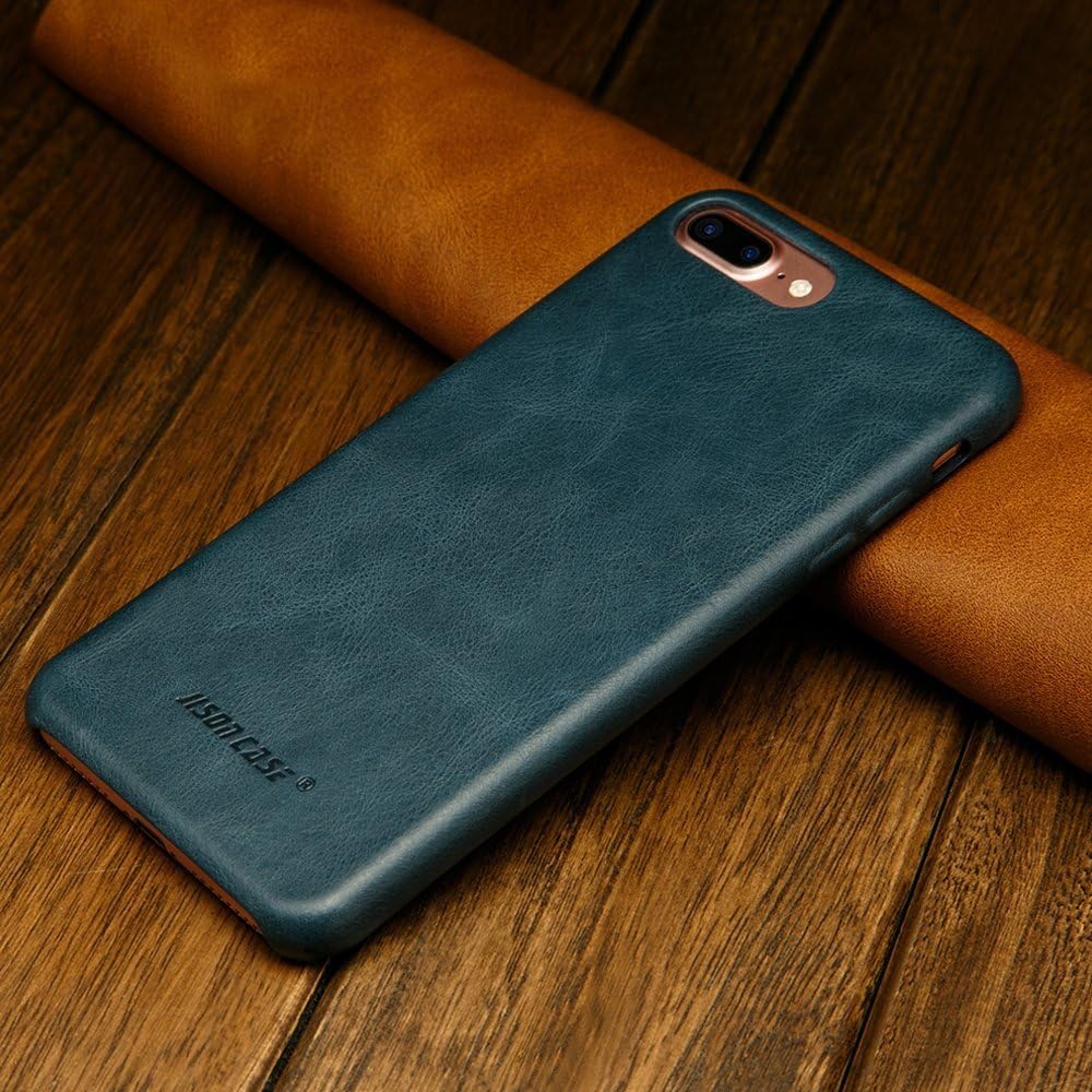iPhone 7 Plus Case, iPhone 8 Plus Leather Case, Jisoncase Slim Back Cover Snap Grip Case for Apple iPhone 7 Plus / 8 Plus 5.5 inches, Blue (TC-I8L-04A40)