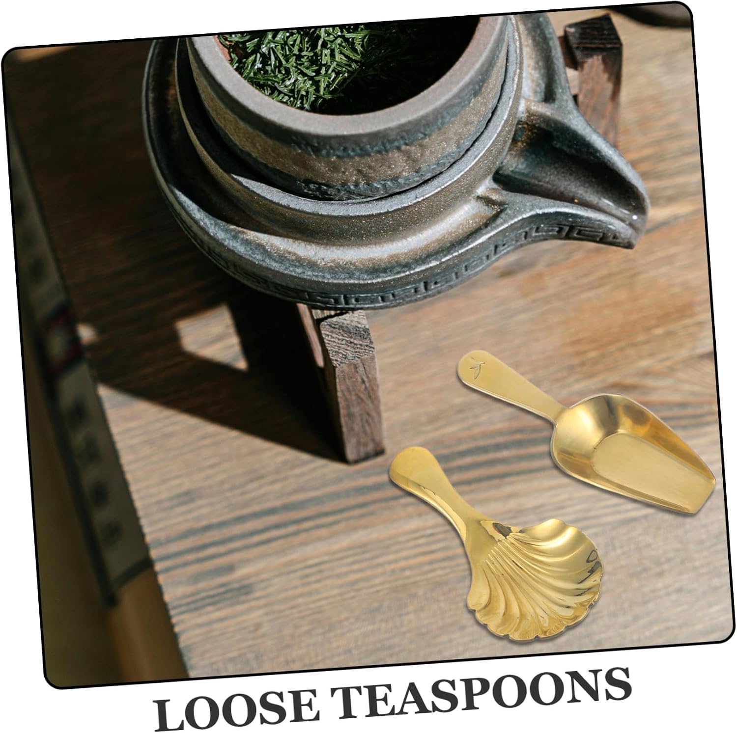 VOSAREA Mini Brass Tea Spoon Set 2pcs Handmade Japanese-Style Brass Tea Scoop for Coffee Beans