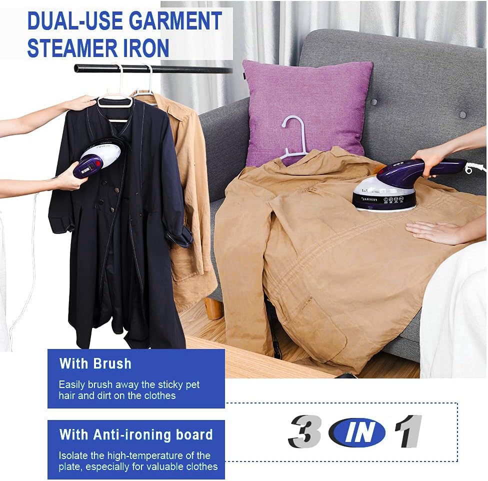 Steam Iron, POWERAXIS Garment Steamer with 35s Fastest Heated Technology, Handheld Steamer for Clothes 3 in 1 Portable Steamer for Home & Travel 1600W, 220ML