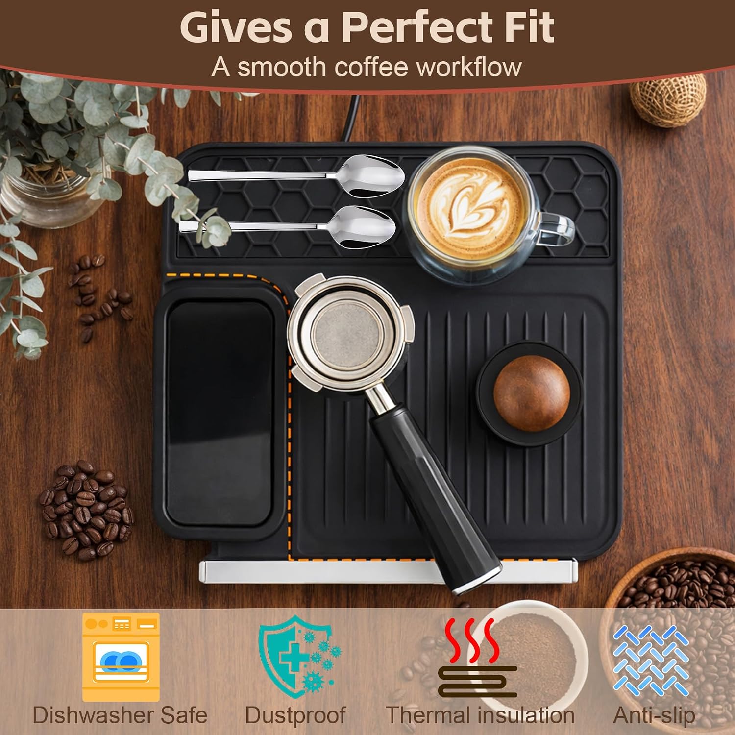 Top Mat and Coffee Tamper Base for Ninja ES601/ES701, Food-Grade Silicone, Tailor-Made, Non-Slip, Heat-Resistant Coffee Accessories for Ninja Luxe Cafe ES601/ES701