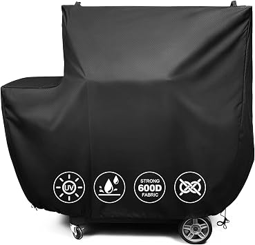 QuliMetal Smoker Cover for Gravity Series 1050 Digital Charcoal Grill and Smoker Durable Grill Cover with PVC Liner, Double-Stitching and Adjustable Drawstring in Black, Model MB20081220