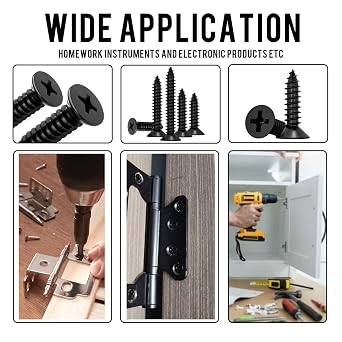 1200Pcs Self Tapping Screws Black,M2 M2.6 M3 Small Wood Screws Kit,Countersunk Head Self Drilling Screw,Flat Head Sheet Metal Screw Phillips Drive for DIY Woodwork Repairs.