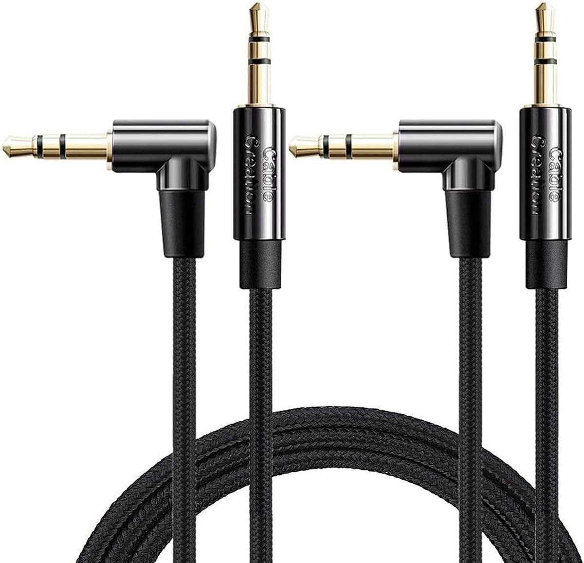 CableCreation 2-Pack 3.5mm Audio Cable 6FT/1.8m, 3.5mm Auxiliary HiFi Cable | Right Angle with Silver-Plating Copper Core for Car Stereos, iPhones, Tablets, Laptops, 24K Gold Plated, Black