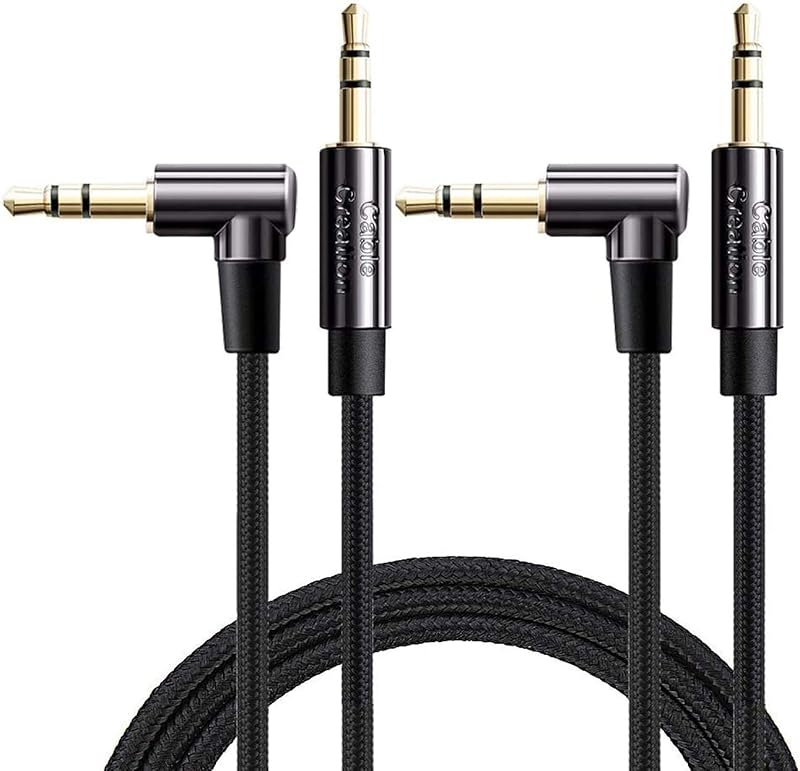 CableCreation 2-Pack 3.5mm Audio Cable 6FT/1.8m, 3.5mm Auxiliary HiFi Cable | Right Angle with Silver-Plating Copper Core for Car Stereos, iPhones, Tablets, Laptops, 24K Gold Plated, Black