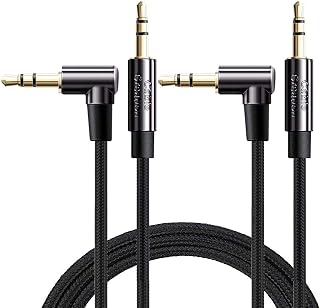 3.5mm Audio Cable, CableCreation [2-Pack 6FT] 3.5mm Right Angle Male to Male Auxiliary Stereo HiFi Cable with Silver-Plating Copper Core Compatible headphone, Car, Phones, Tablets ,24K Gold Plated, Black