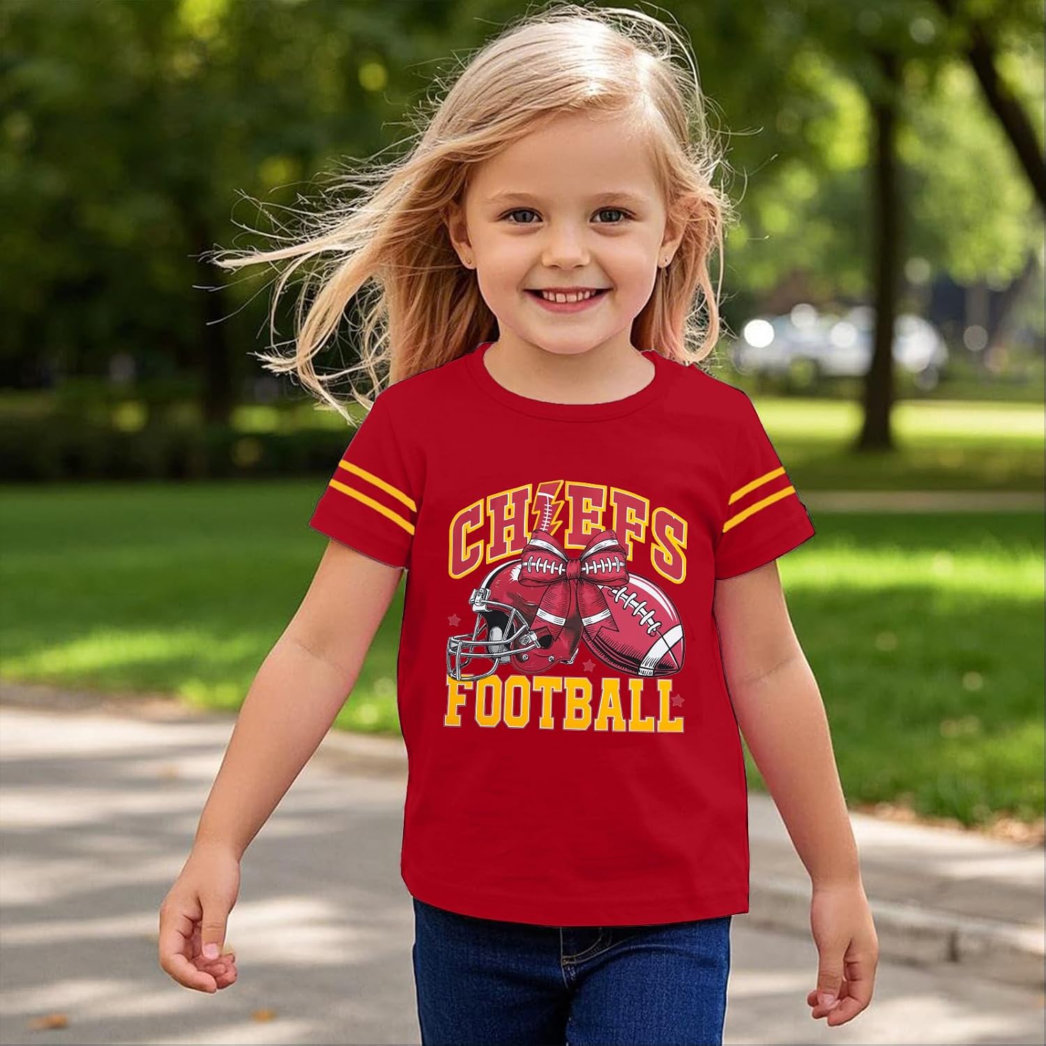 Kids Girl Boy Game Day Football T-Shirt Short Sleeve Sports Team Fans Tees