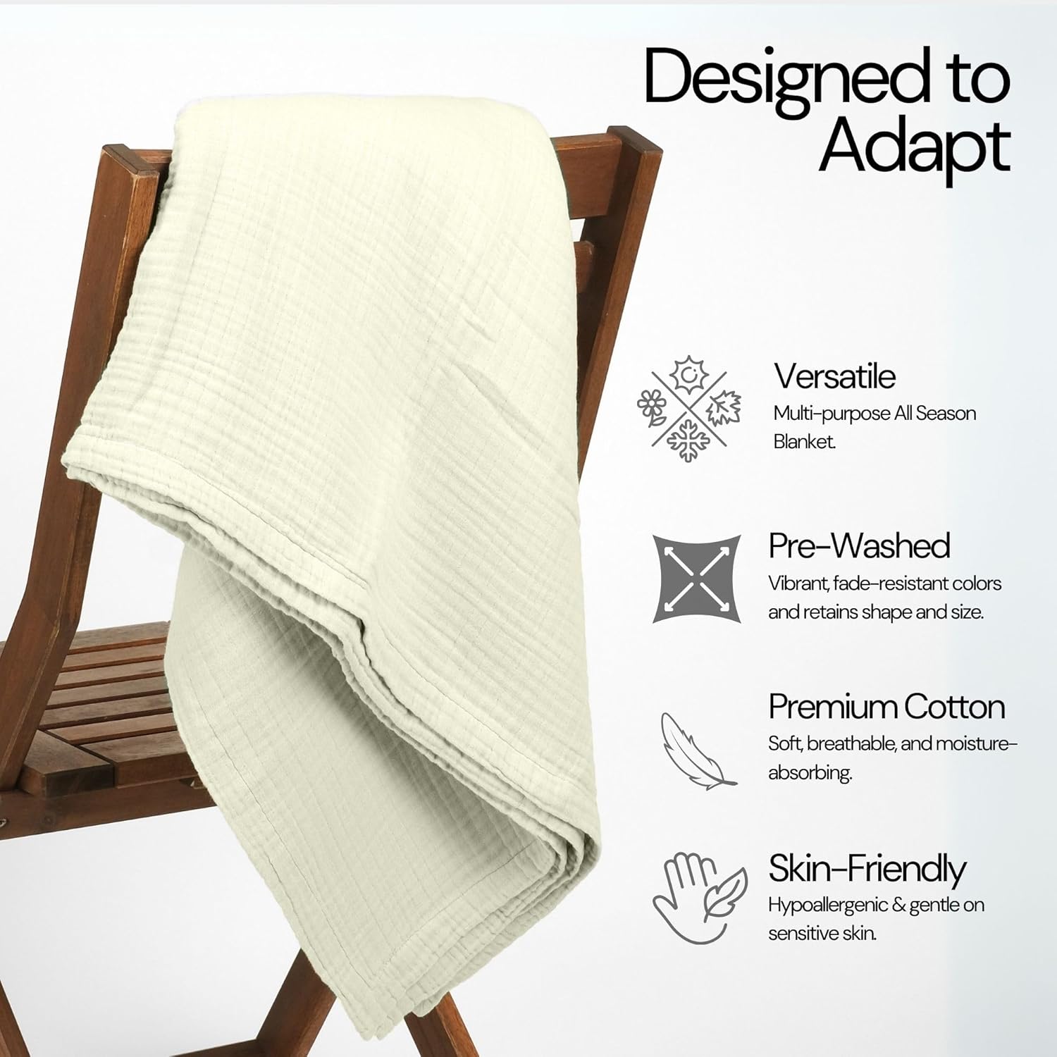 Salt Earth 100% Cotton Muslin Throw Blanket, 80"X90" Queen 4 Layered Gauze Blanket Throw for Couch, Bed, Living Room, Home, Light Christmas Blankets and Throws for Christmas Gifts (Sea Foam) - Image 3