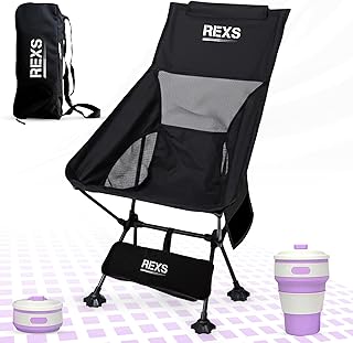 Rexs Camping Chair, Folding Outdoor Chair with Carry Bag, Lightweight & ...