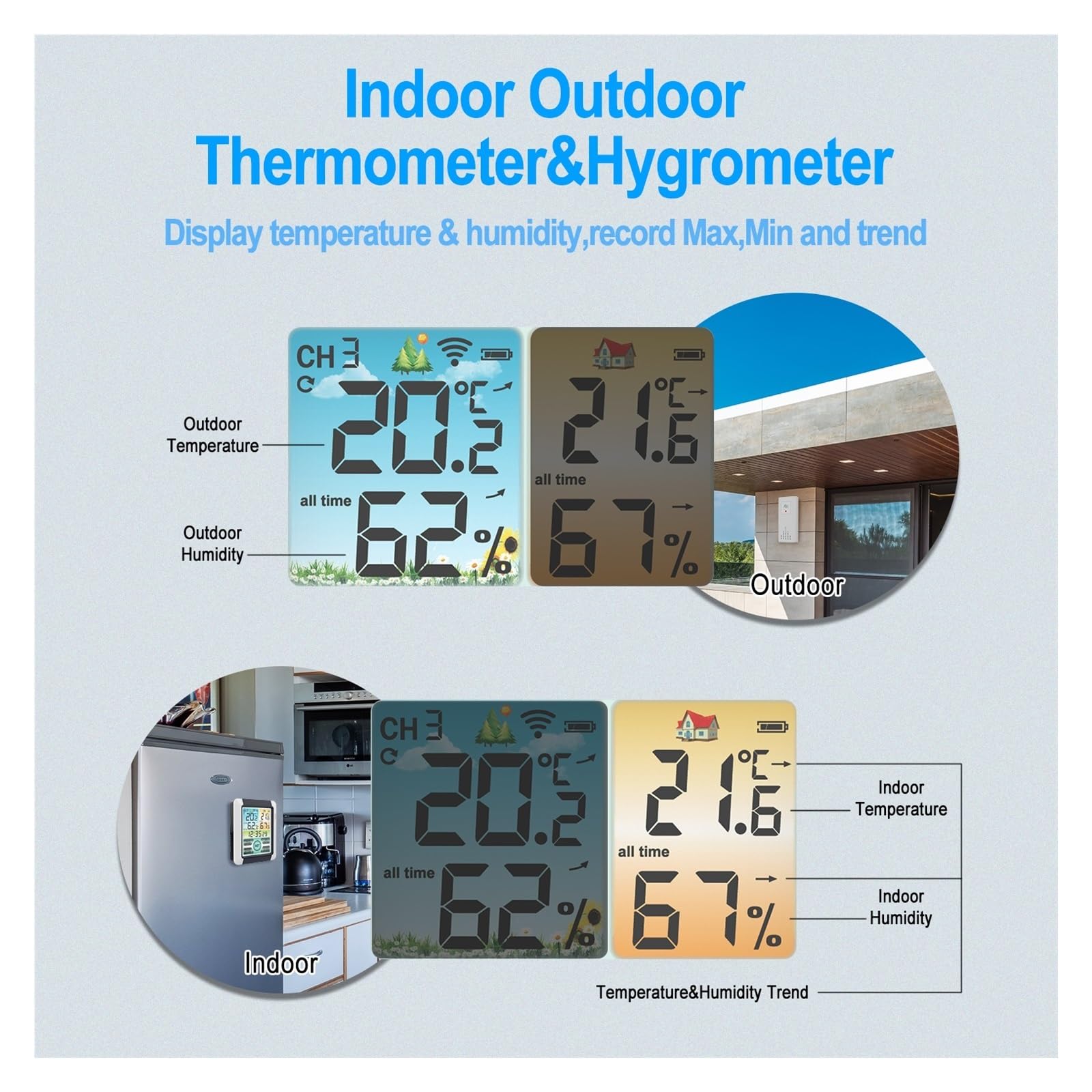 Termohigrometr Cyfrowa Stacja Pogodowa Zegar Wewnętrzna Prognoza Pogody Na Zewnątrz Barometr Termometr Higrometr Z Bezprzewodowym Czujnikiem Zewnętrznym(With 3 sensors)