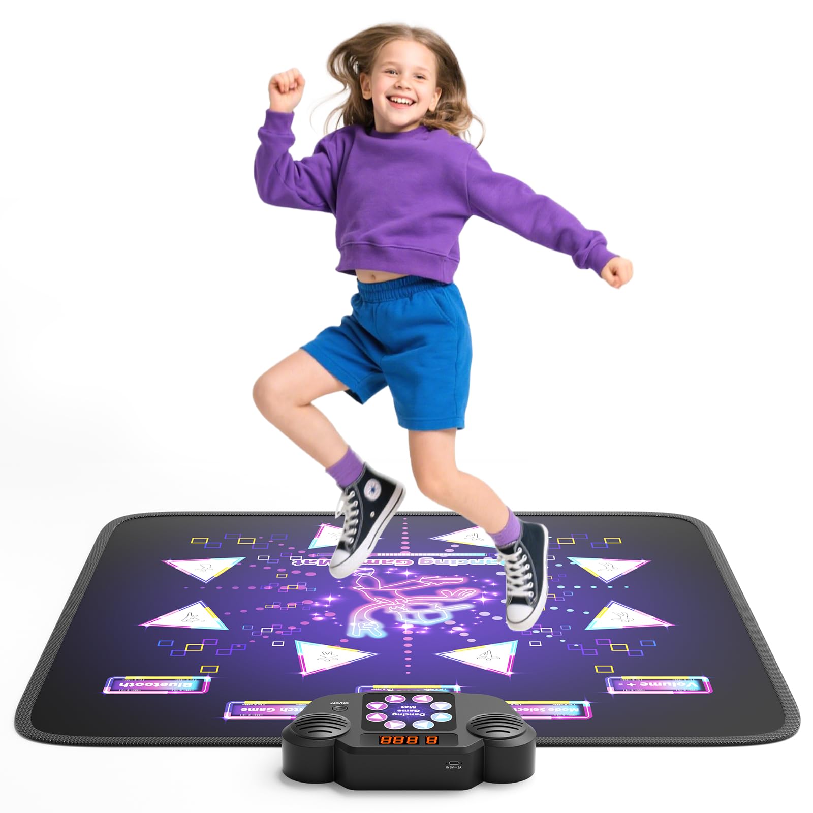 Tapis de Danse pour Enfants,8 Flèches de Lumière LED Musique Pad de Danse Musical avec 6 Modes de Jeu, batterie rechargeable , Jouet Cadeau d'anniversaire de Noël pour Garçons Filles de 3 à 12 Ans