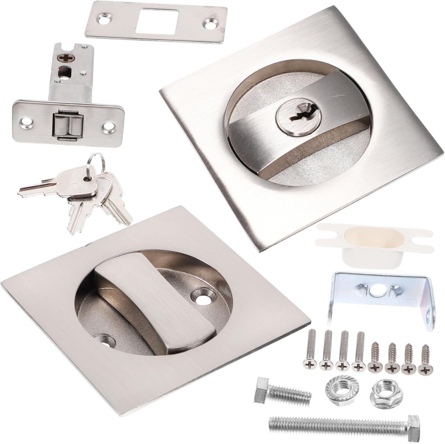 Gadpiparty 4sets Pocket Door Lock with Key Modern Invisible Door Hardware Easy to Install Design for Privacy and Offices