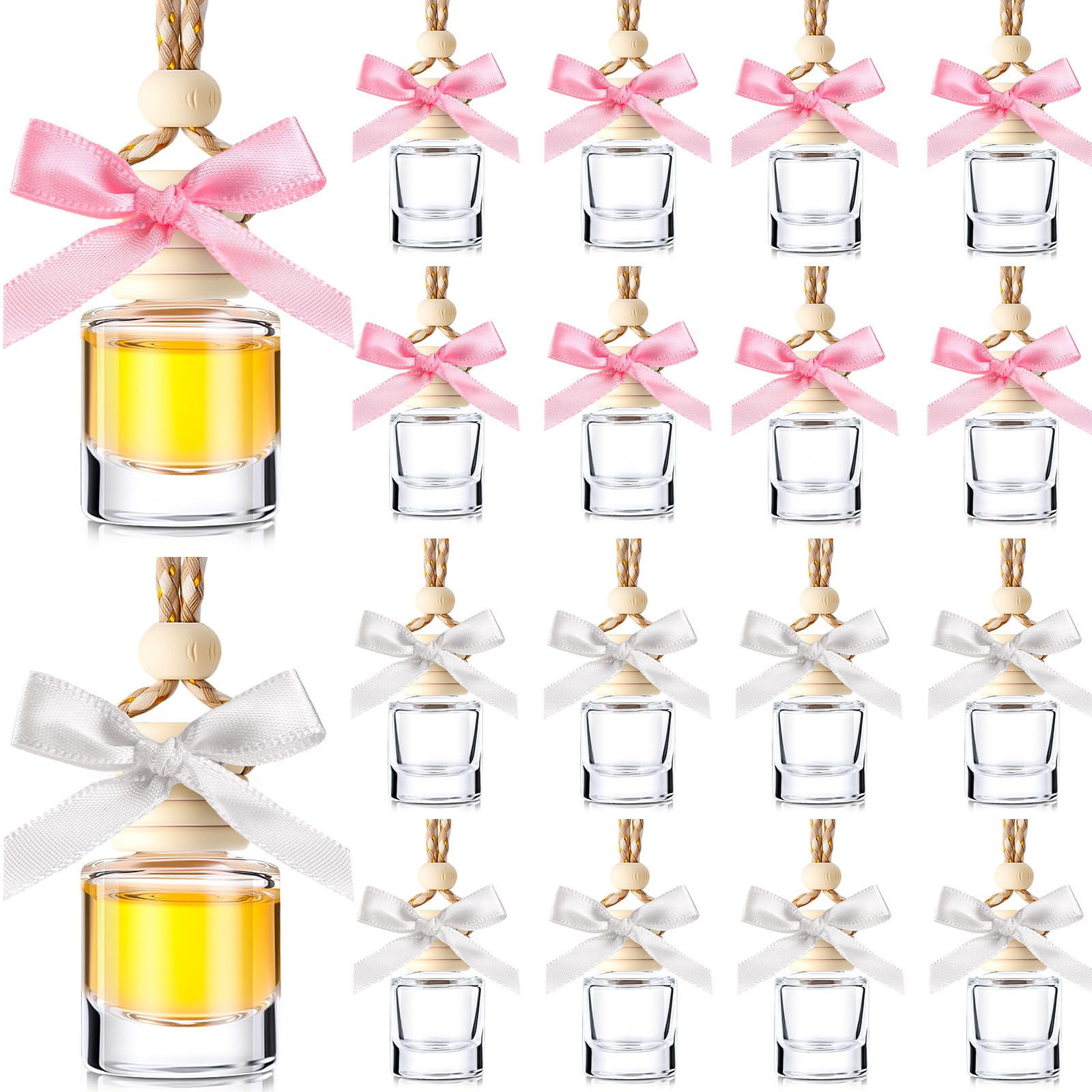 Reallnaive 30 Pcs Pink White Bow Car Diffuser Bottles Bulk
